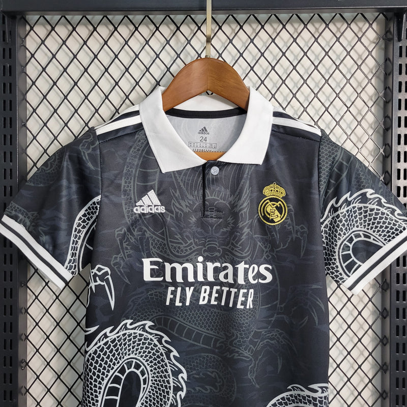 23/24 Camisa De Futebol Kit Infantil Real Madrid Especial Dragão Preto - Shark Store